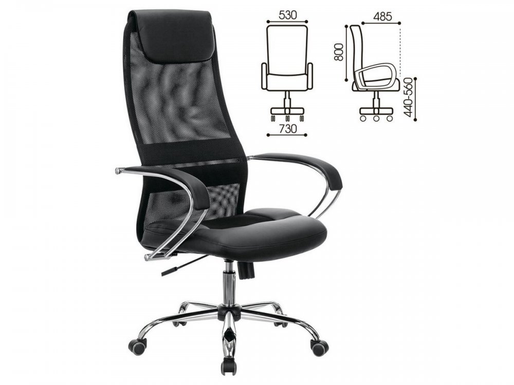 Кресло офисное BRABIX PREMIUM "Stalker EX-608 CH", хром, ткань-сетка/кожзам, черное в Алмазном - almaznyj.mebel-nsk.ru - фото