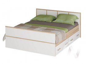 Двуспальная кровать 1,4м Сакура (дуб сонома/белый) в Алмазном - almaznyj.mebel-nsk.ru | фото
