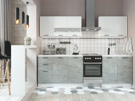 Кухонный гарнитур Дуся 2,0 м (белый глянец/цемент) в Алмазном - almaznyj.mebel-nsk.ru | фото