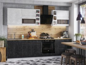 Модульная кухня Бруклин (белый/черный бетон) в Алмазном - almaznyj.mebel-nsk.ru | фото