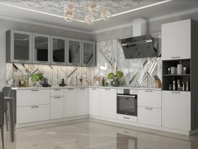 Модульная кухня Глэдис (белый снег/лайт грей софт/корпус анкор темный) в Алмазном - almaznyj.mebel-nsk.ru | фото
