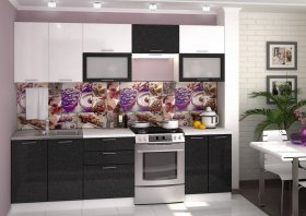 Модульная кухня «Валерия» 2,6 м (металлик белый/черный) в Алмазном - almaznyj.mebel-nsk.ru | фото