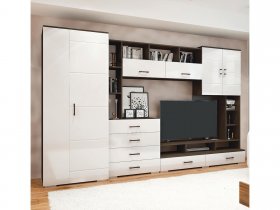 Стенка Коста МДФ (дуб венге/белый глянец) в Алмазном - almaznyj.mebel-nsk.ru | фото